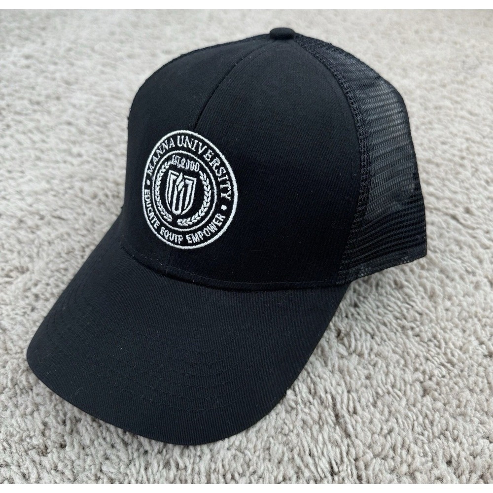 Manna University Hat Educate Equip Empower Round Patch Black Mesh Back
